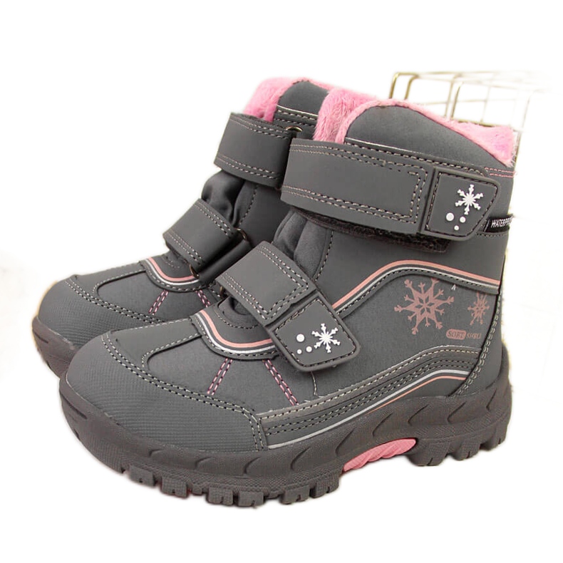 Botas de neve para menina cinzentas com velcro American Club cinza