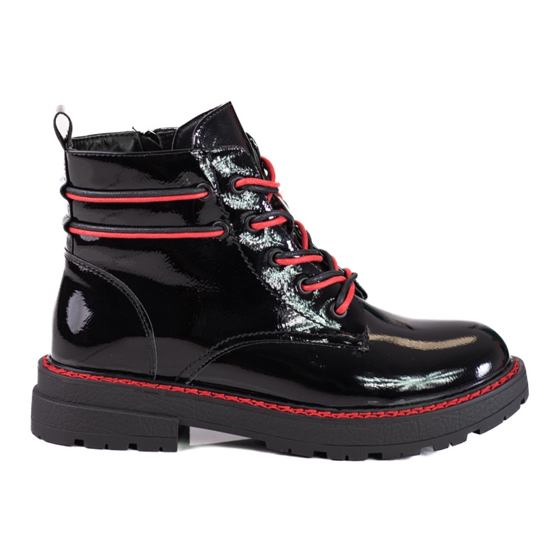 Botas de caminhada de mulher lacadas com fio vermelho Shelovet preto