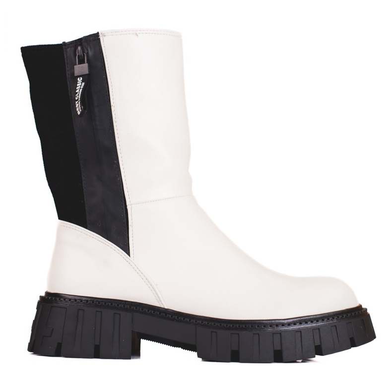 Botas femininas de cano alto em branco e preto