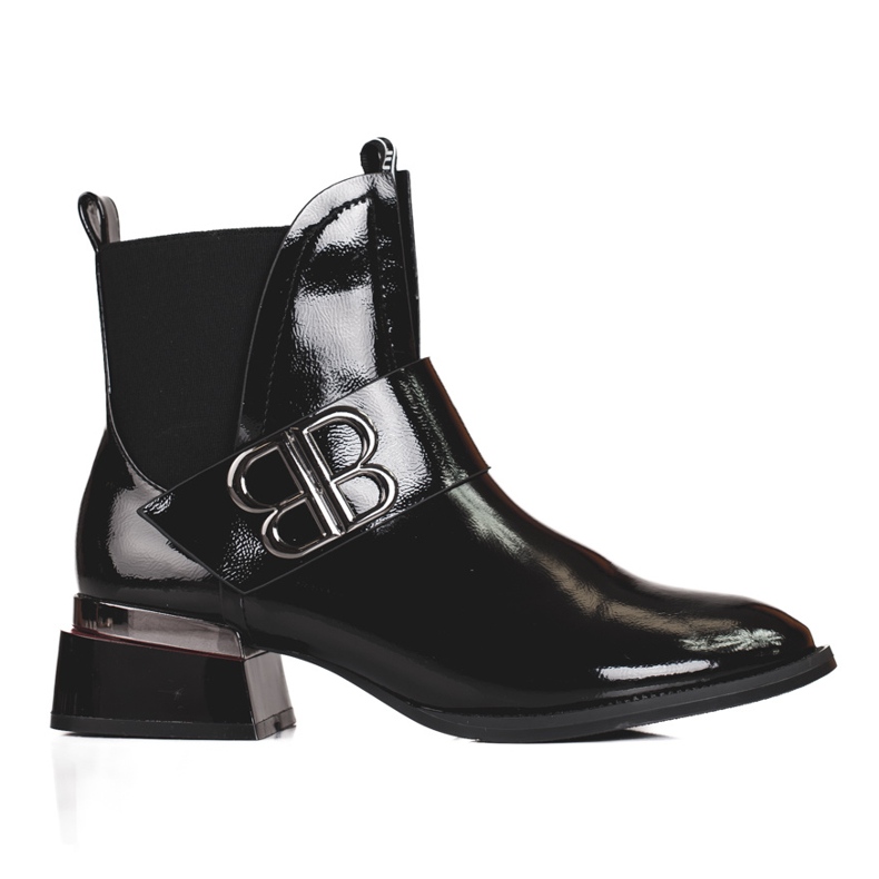 Botas Chelsea femininas elegantes feitas de couro envernizado Shelovet preto