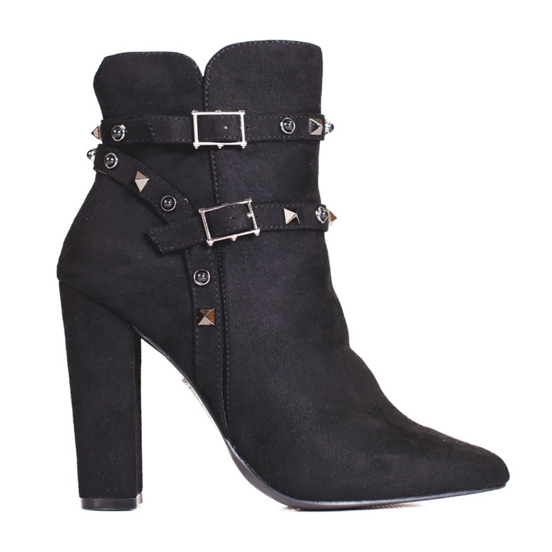 Botas femininas pretas de salto alto com enfeites Shelovet preto