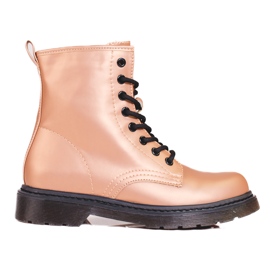 Botas femininas Shelovet com renda dourada e brilho metálico marrom