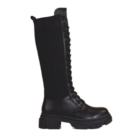 Botas femininas com cadarço com cabedal Shelovet flexível preto