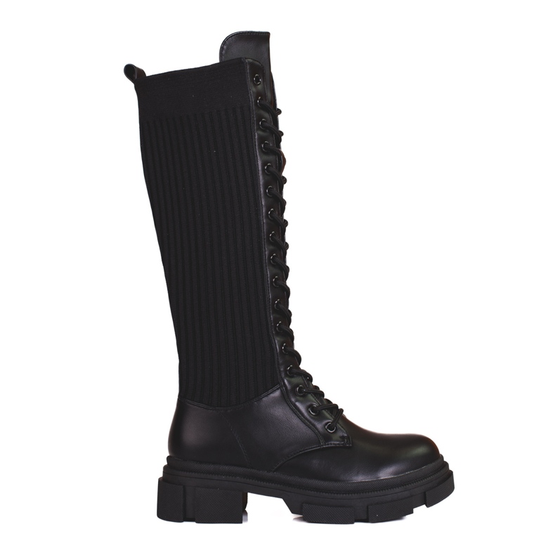 Botas femininas com cadarço com cabedal Shelovet flexível preto