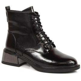 Botas femininas lacadas com salto decorativo, isolamento preto Filippo