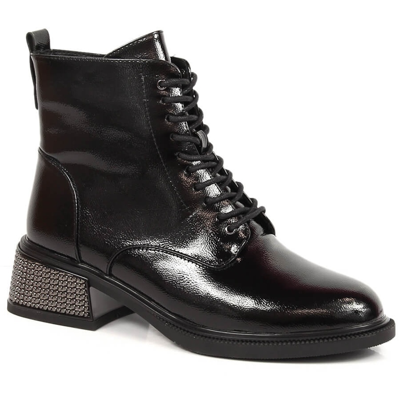 Botas femininas lacadas com salto decorativo, isolamento preto Filippo