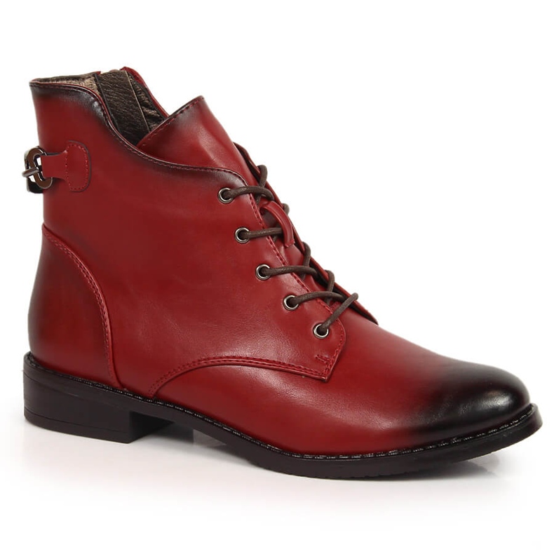 Botas femininas com cadarço com zíper, Jezzi vermelho isolado