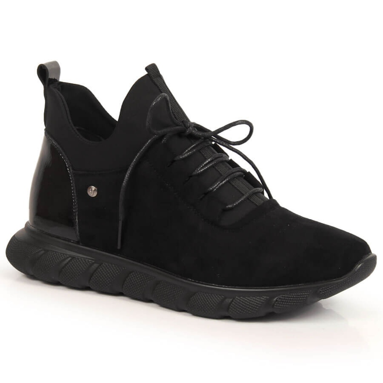 Bota slip-on feminina de camurça preta, Vinceza. preto