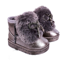 Botas de neve infantil com pele cinza escuro Aurora 20228-1B / 2B