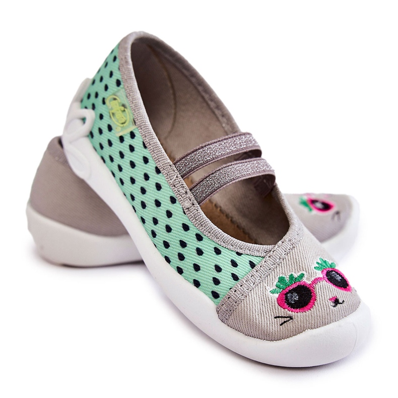 BEFADO S.A. Chinelos da Bailarina Befado Gatinho 116X304 Verde-Cinza