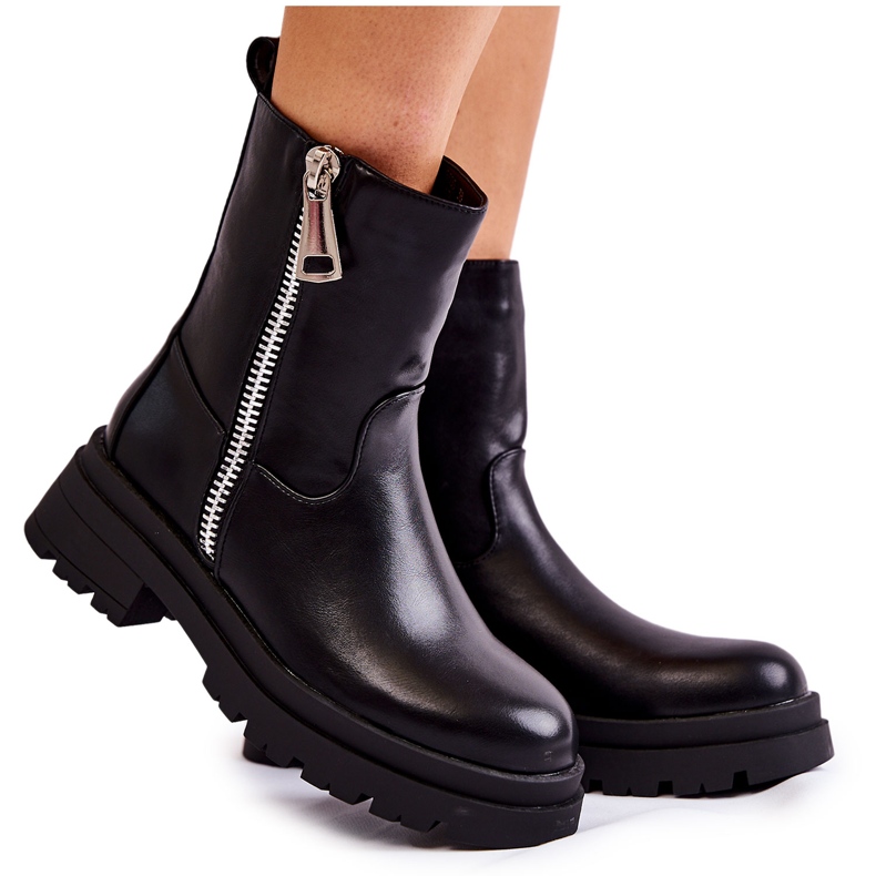 PG1 Botas quentes femininas pretas Jette com zíper preto