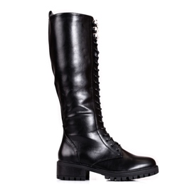 Botas Shelovet de mulher altas e com atacadores preto