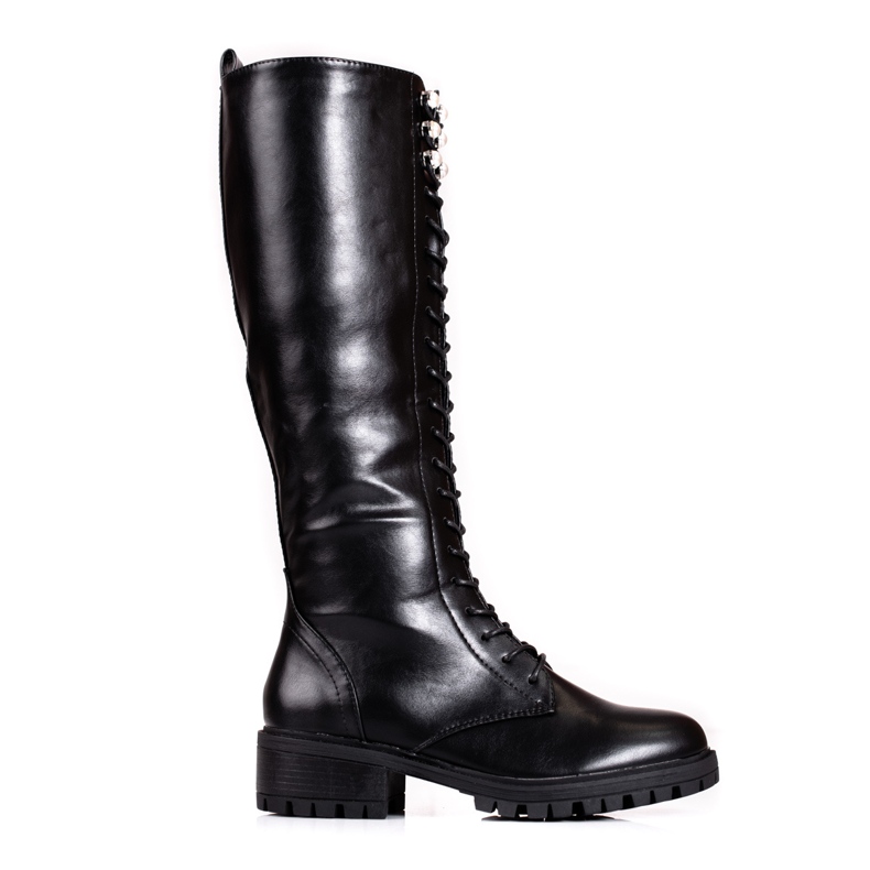 Botas Shelovet de mulher altas e com atacadores preto Botas Shelovet de mulher altas e com atacadores preto