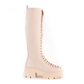 Botas Shelovet de mulher bege com atacadores Botas Shelovet de mulher bege com atacadores