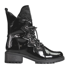 Botas femininas envernizadas com cristais Shelovet preto