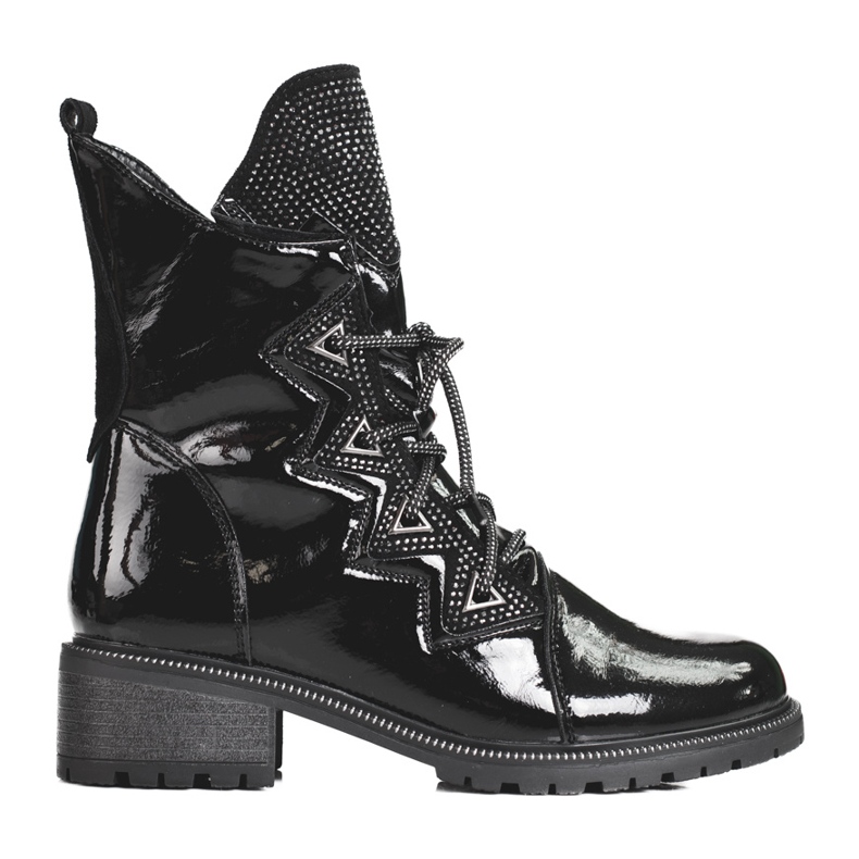 Botas femininas envernizadas com cristais Shelovet preto