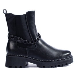 Botas Chelsea femininas negras com corrente preto