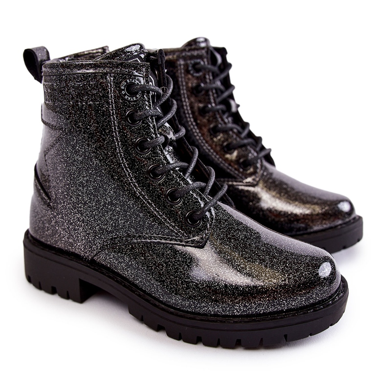 Botas quentes lacadas para crianças Big Star II374047 Preto-Prata