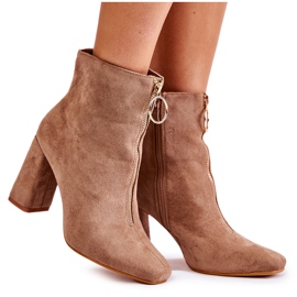 PG1 Botas de camurça de salto alto com zíper decorativo Lisette bege marrom