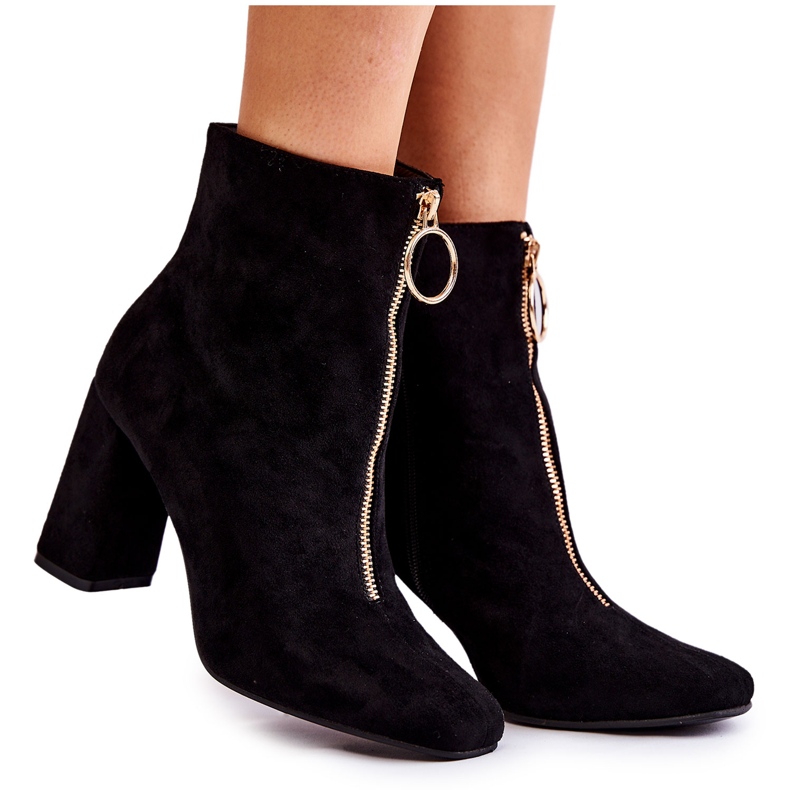 PG1 Botas de camurça de salto alto com zíper decorativo Lisette preto