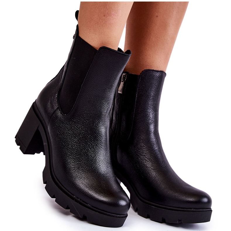 PL5 Botas femininas de couro na plataforma Black Martine preto
