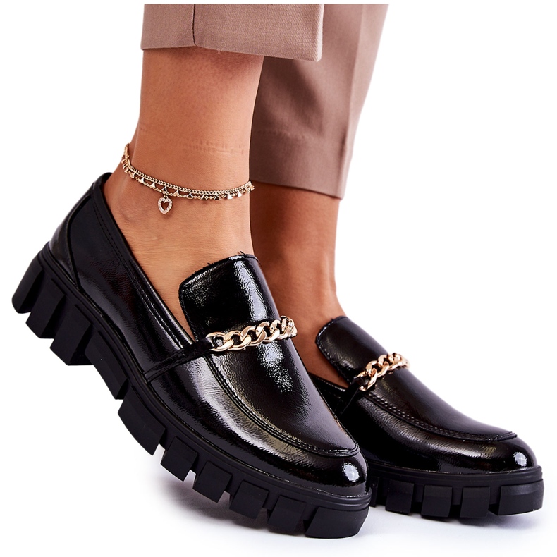 Sergio Leone Sapatos Lacados com Corrente Black Anne preto