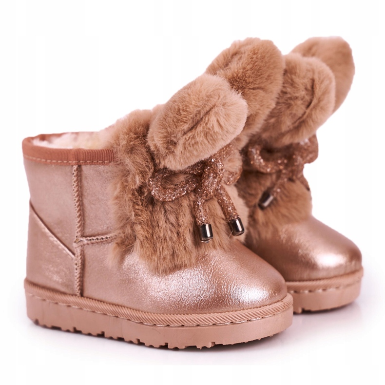 Botas de neve quentes para crianças com pele e orelhas coelho ouro rosa 20218-1H / 2H dourado