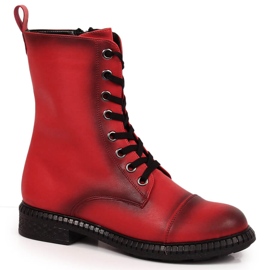 Botas femininas com cadarço com zíper, vermelho quente T.Sokolski