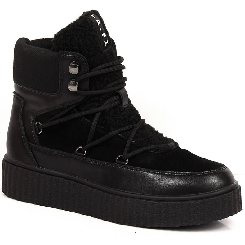 Botas femininas com cadarço com plataforma Laura La.Fi preta isolada preto