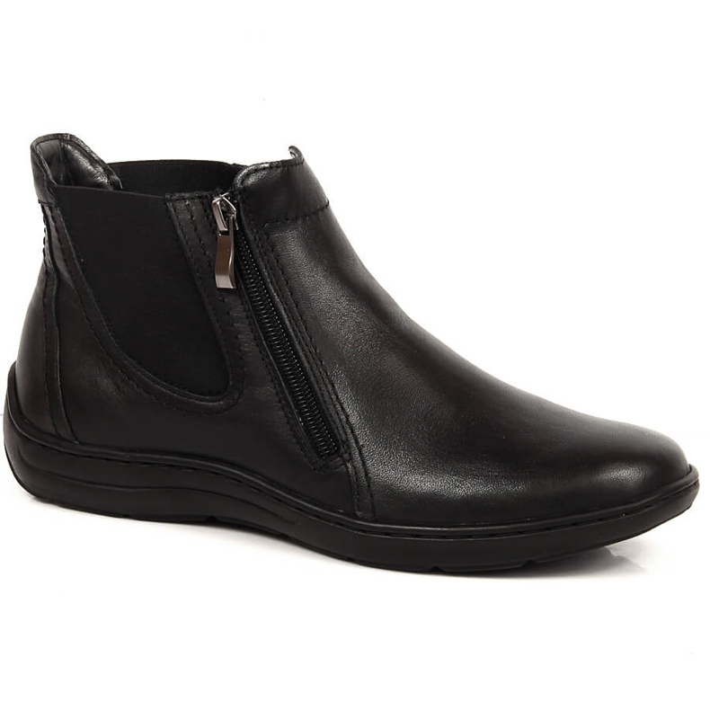 Botas femininas de couro confortáveis com zíperes Łukbut isolados preto Botas femininas de couro confortáveis com zíperes Łukbut isolados preto