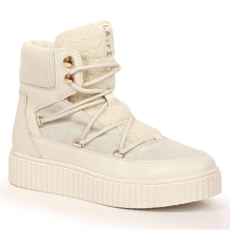 Botas de couro com cadarço em uma plataforma bege claro Laura La.Fi