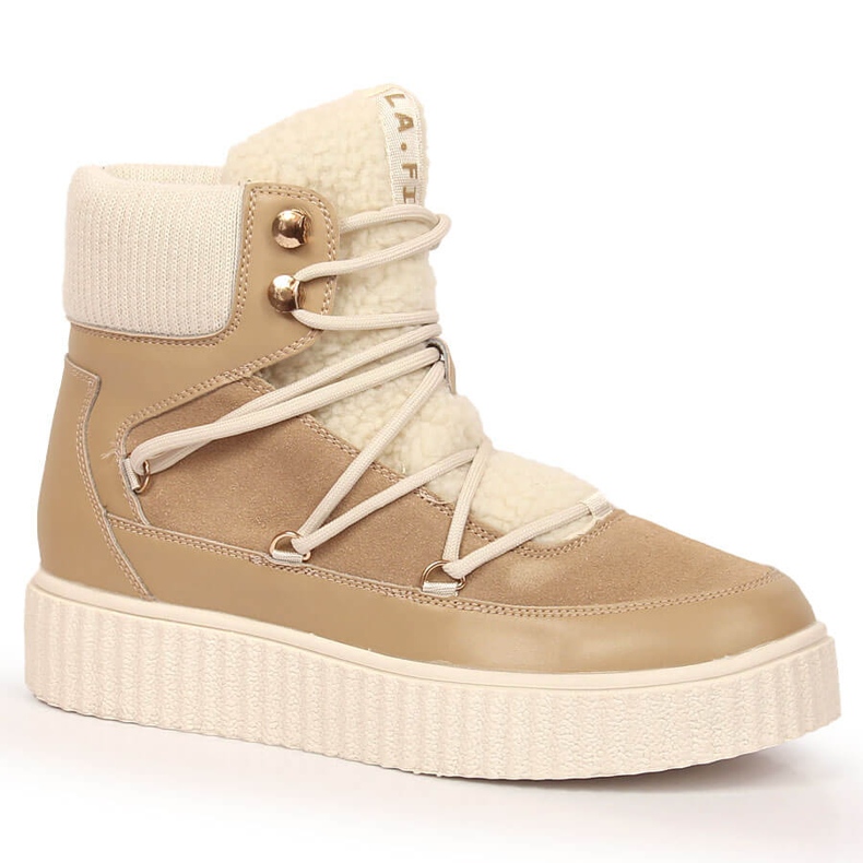 Botas de couro com cadarço em uma plataforma bege Laura La.Fi