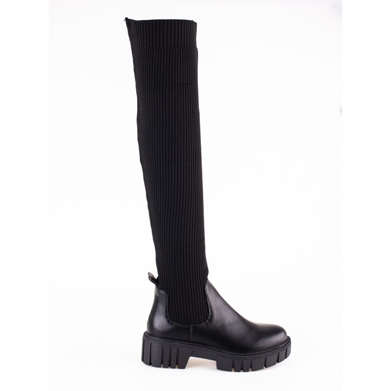 Mosqueteiras femininas com cabedal flexível Shelovet preto