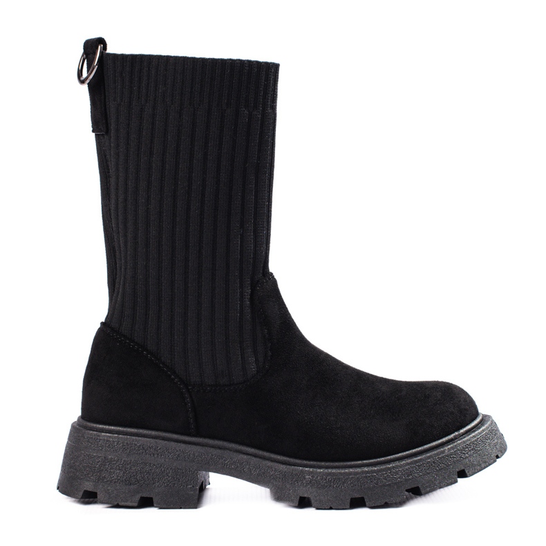Botas femininas de camurça com cabedal Shelovet flexível preto
