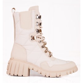 Botas femininas com cadarço na plataforma Shelovet bege Botas femininas com cadarço na plataforma Shelovet bege
