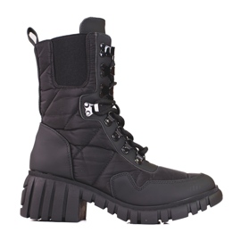 Botas femininas com cadarço na plataforma Shelovet preto Botas femininas com cadarço na plataforma Shelovet preto