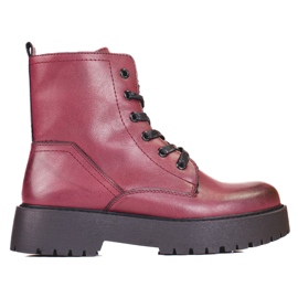 Sergio Leone Botas de senhora castanho com atacadores na plataforma Shelovet vermelho