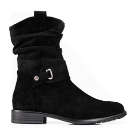 W. Potocki Botas femininas pretas com parte superior enrugada Potocki preto