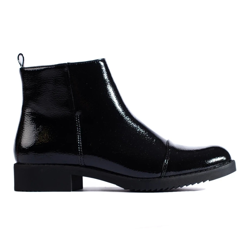 Botas femininas de cano baixo envernizadas preto