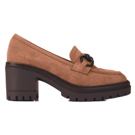 Mocassins femininos de salto alto Brown Vinceza marrom