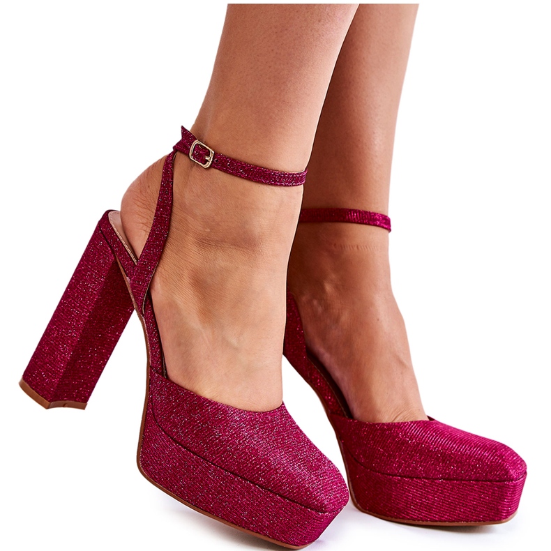 Sandálias femininas com brilho no salto Rosel rosa escuro