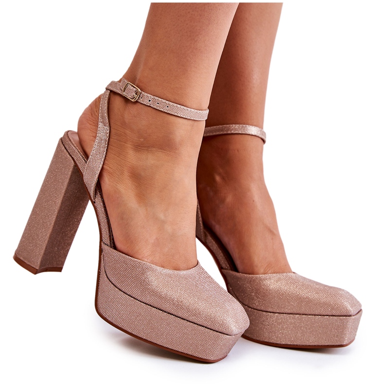 Sandálias Femininas Glitter No Salto Gold Rosel dourado