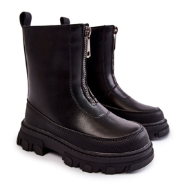 FR1 Botas de couro da moda com zíper preto Daffy