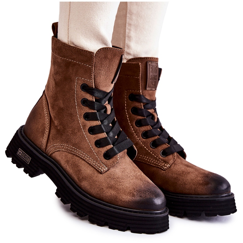 Botas femininas de camurça Big Star KK274504 marrom castanho