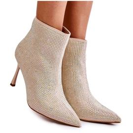 Botas femininas de salto alto com strass bege Irma
