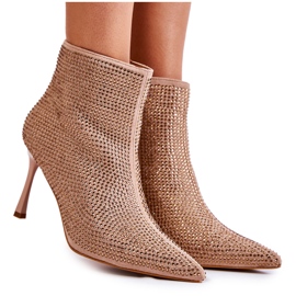 Botas femininas de salto alto com strass bege escuro Irma