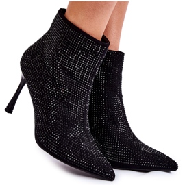 PS1 Botas femininas de salto alto com strass preto Irma