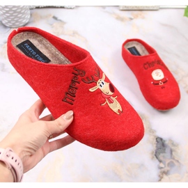 Chinelos femininos confortáveis ​​com renas e boneco de neve Panto Fino KK267037 vermelho
