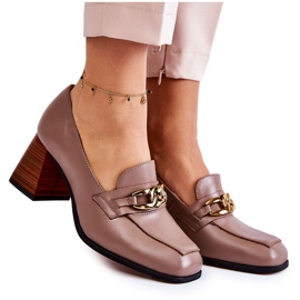 Sapatos de couro com corrente Laura Messi 2514 Bege marrom