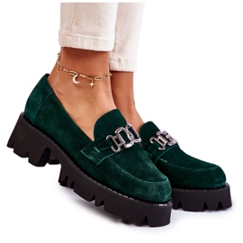 Sapatos de camurça com decoração verde Laura Messi